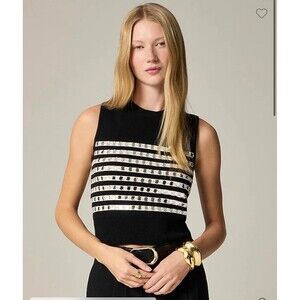 J.CREW Embellished Sweater Shell‎ Small Black Cream NEW Mirrors Career CG794